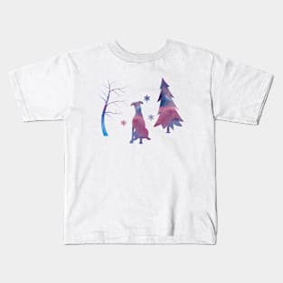 Doberman Winter Forest Snowflakes Kids T-Shirt